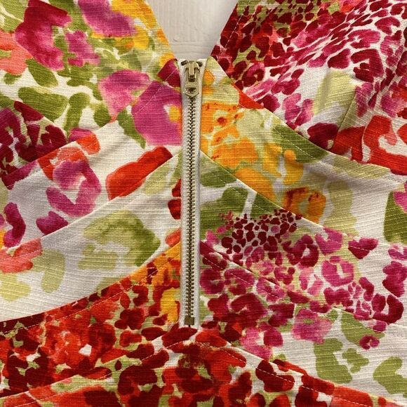 Guess Los Angeles Floral Watercolor Print Zip Front Dress Bow Back Size 8 - Picture 4 of 12